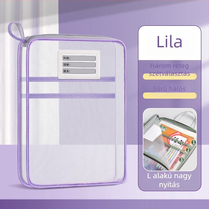 Huicai irattartó táska nylon hálóval, cipzárral, L-alakú, nyílás 4 cm-rel szélesebb