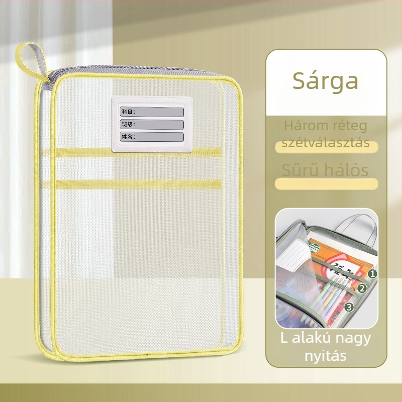 Huicai irattartó táska nylon hálóval, cipzárral, L-alakú, nyílás 4 cm-rel szélesebb