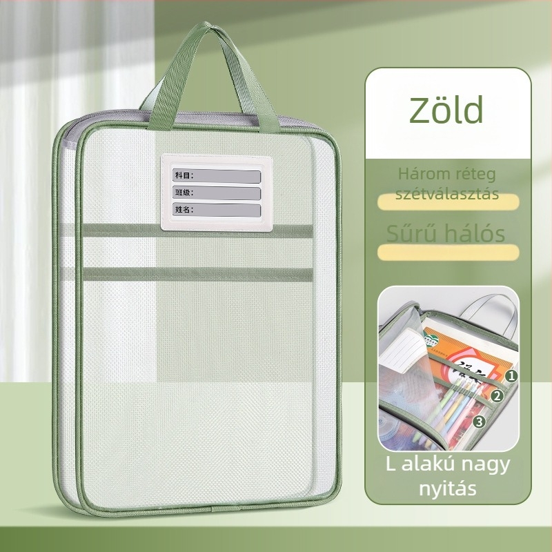 Huicai irattartó táska nylon hálóval, cipzárral, L-alakú, nyílás 4 cm-rel szélesebb