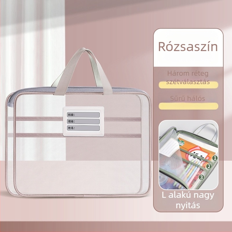 Huicai irattartó táska nylon hálóval, cipzárral, L-alakú, nyílás 4 cm-rel szélesebb