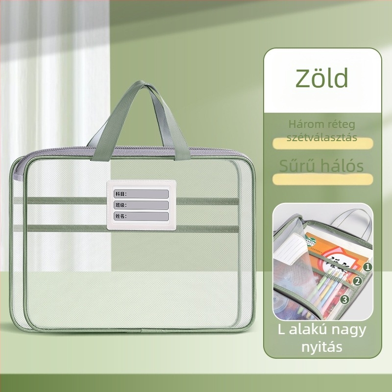 Huicai irattartó táska nylon hálóval, cipzárral, L-alakú, nyílás 4 cm-rel szélesebb