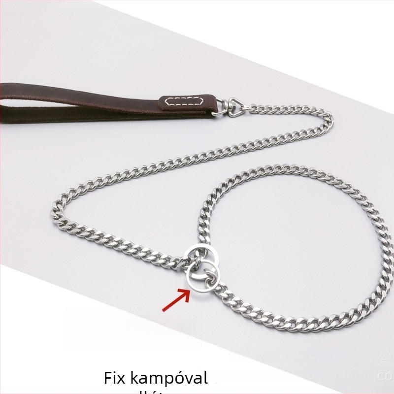 Kutyás láncos póráz, 304 rozsdamentes acél és valódi bőr, harapás elleni edzés, IP engedély, vontató póráz