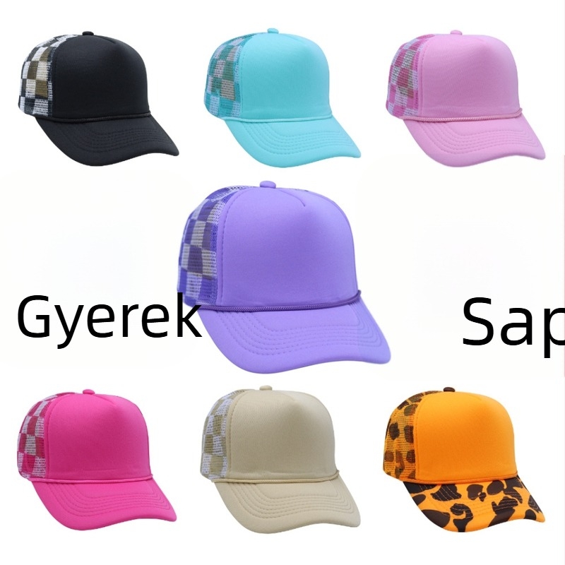 Gyerekeknek szóló nyári baseballsapka hálós panellel, napvédelmet nyújtó, kockás mintával, amerikai stílus