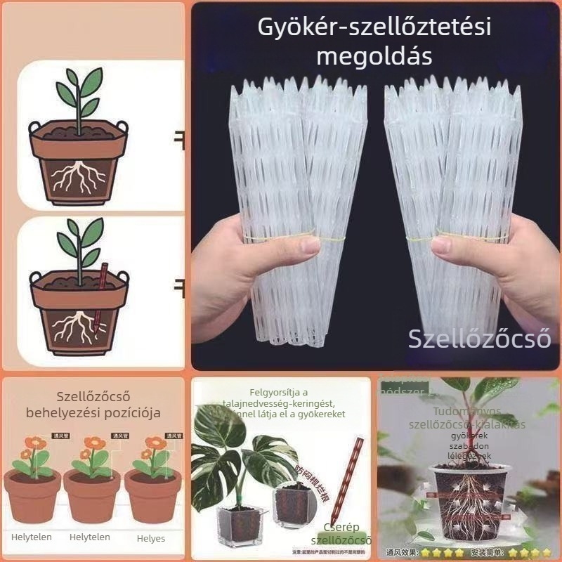 Szellőzőcső virágcseréphez – levegőztetés a talajban, gyökérrothadás megelőzése, hosszított alj és tápanyagellátó cső