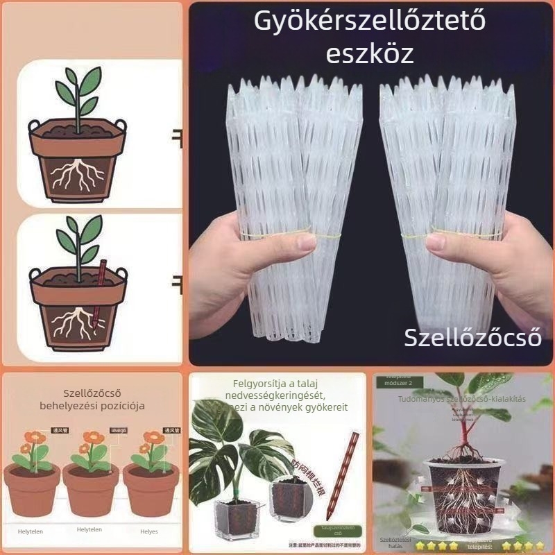 Szellőzőcső virágcseréphez – levegőztetés a talajban, gyökérrothadás megelőzése, hosszított alj és tápanyagellátó cső