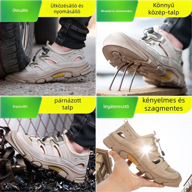 Férfi munkavédelmi cipő acélorrral, nyári légáteresztő, könnyű, csúszásmentes, perforáció-ellenálló