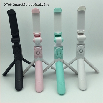 XT09 Rozsdamentes acélból készült selfie bot és tripod, Bluetooth, távirányítóval, univerzális telefonhoz, vízszintes és függőleges használathoz