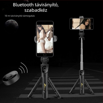 XT09 Rozsdamentes acélból készült selfie bot és tripod, Bluetooth, távirányítóval, univerzális telefonhoz, vízszintes és függőleges használathoz