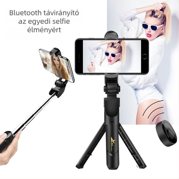 XT09 Rozsdamentes acélból készült selfie bot és tripod, Bluetooth, távirányítóval, univerzális telefonhoz, vízszintes és függőleges használathoz