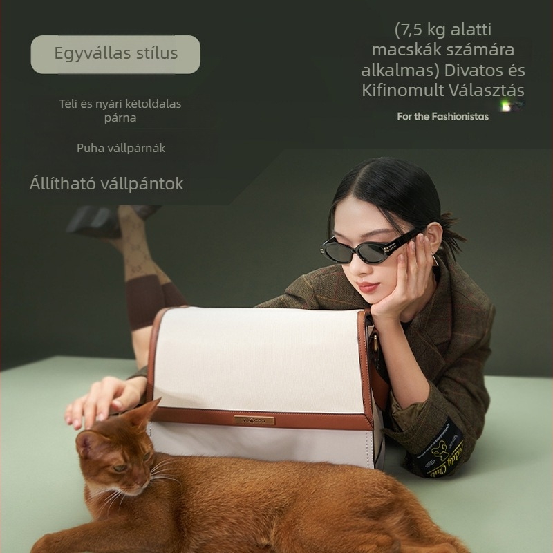 Macska- és kutya hordozható hátizsák sétákhoz, lélegző, harapásálló, nagy kapacitású