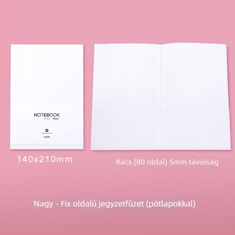 Műbőr borítású jegyzetfüzet, drótos kötésű, belső papír: fa‑pulpa, 100 g/m², 100–200 oldal, rácsos oldalak