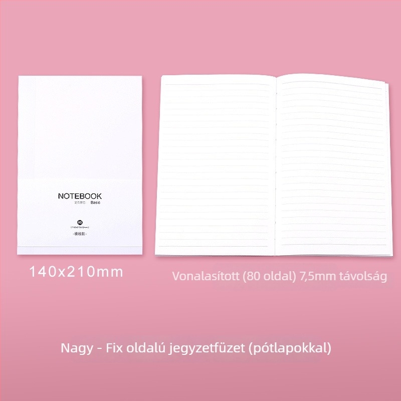 Műbőr borítású jegyzetfüzet, drótos kötésű, belső papír: fa‑pulpa, 100 g/m², 100–200 oldal, rácsos oldalak