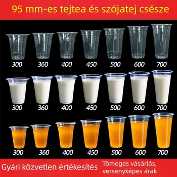 Tejes teás pohár fedővel, egyszer használatos, átlátszó műanyag italos pohár, 501–600 ml