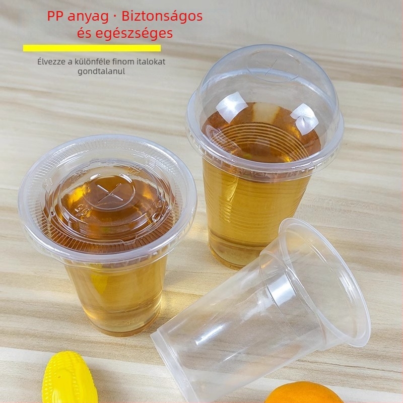 Tejes teás pohár fedővel, egyszer használatos, átlátszó műanyag italos pohár, 501–600 ml