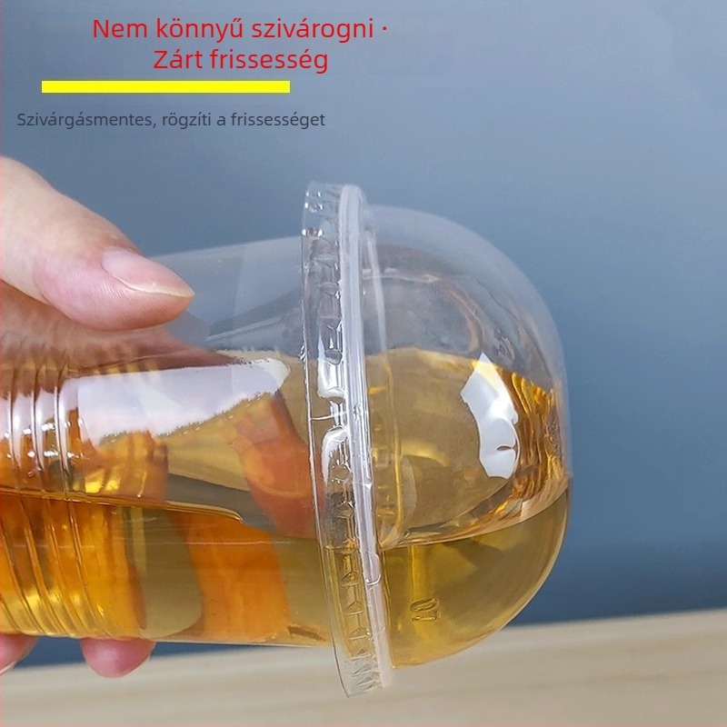 Tejes teás pohár fedővel, egyszer használatos, átlátszó műanyag italos pohár, 501–600 ml