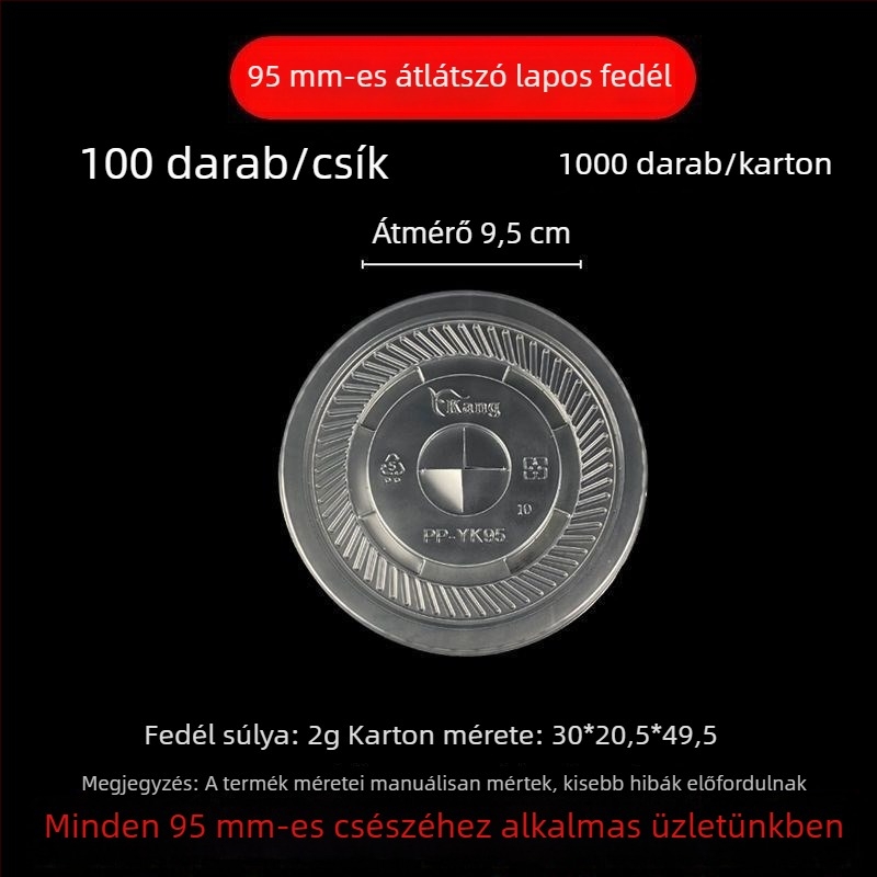 Tejes teás pohár fedővel, egyszer használatos, átlátszó műanyag italos pohár, 501–600 ml