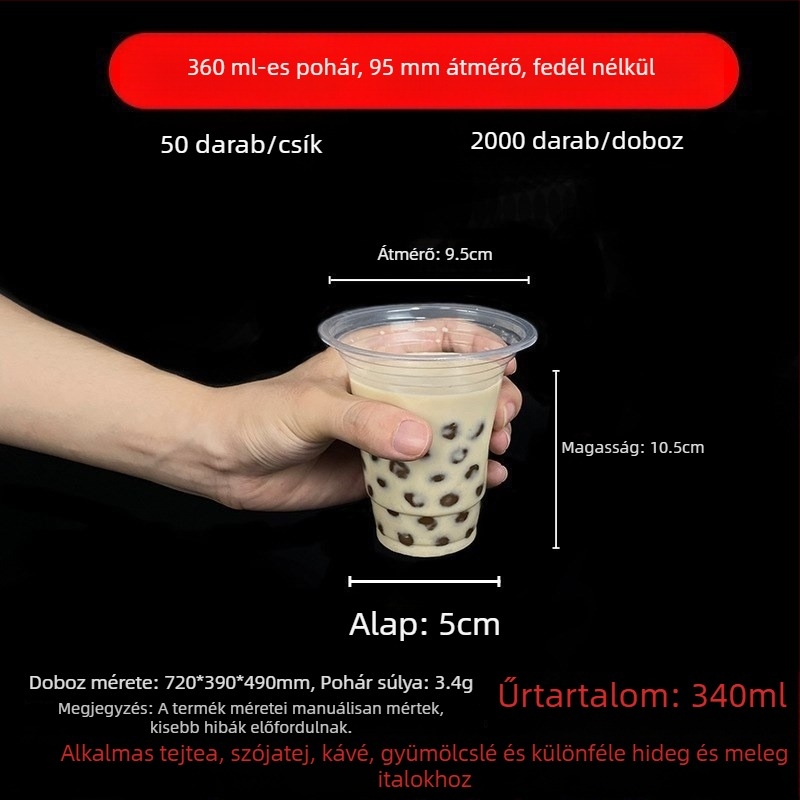 Tejes teás pohár fedővel, egyszer használatos, átlátszó műanyag italos pohár, 501–600 ml