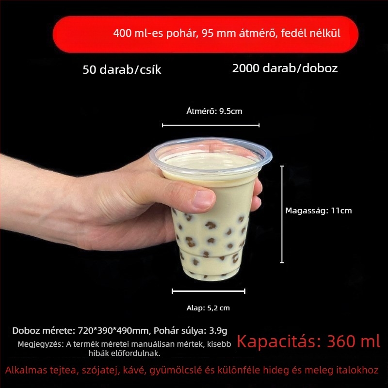 Tejes teás pohár fedővel, egyszer használatos, átlátszó műanyag italos pohár, 501–600 ml