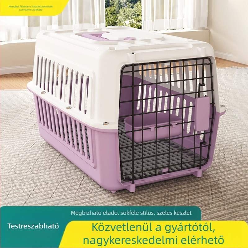 Szállítható háziállat-ketrec repülőútra elválasztóval; anyag: PP; kapacitás: 25; keménység: közepes
