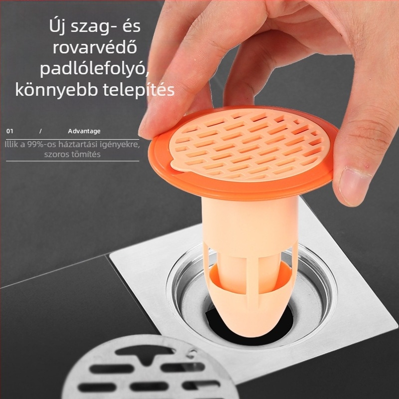 Műanyag padlólefolyó szagtalanító készülék szűrővel és fedéllel