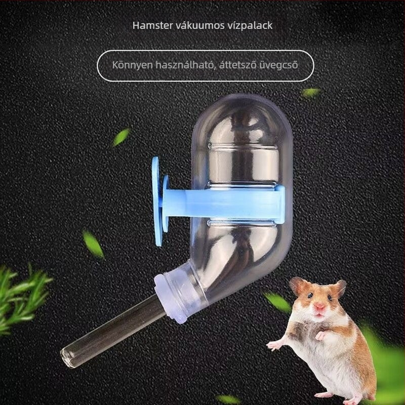 Hörcsög és más kisállatok számára 60 ml vákuumos vízütő üveg — szivárgásmentes, automatikus ivóelosztó