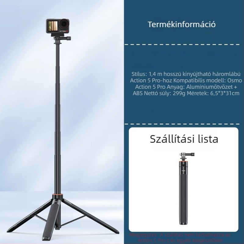 Brdrc kihajtható háromlábú selfie bot DJI Action 5 Pro-hoz, Osmo 360 / Osmo 3/4 — alumíniumötvözet