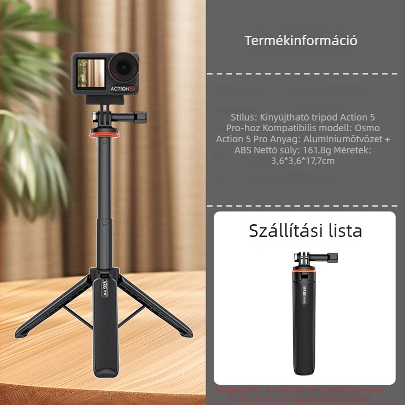 Brdrc kihajtható háromlábú selfie bot DJI Action 5 Pro-hoz, Osmo 360 / Osmo 3/4 — alumíniumötvözet