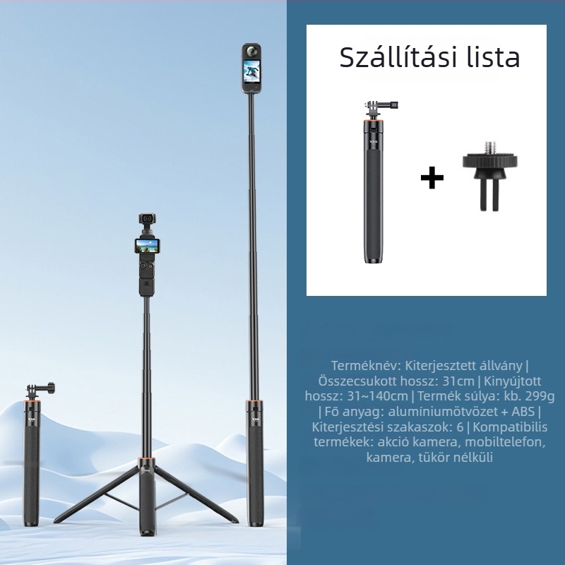 Brdrc kihajtható háromlábú selfie bot DJI Action 5 Pro-hoz, Osmo 360 / Osmo 3/4 — alumíniumötvözet