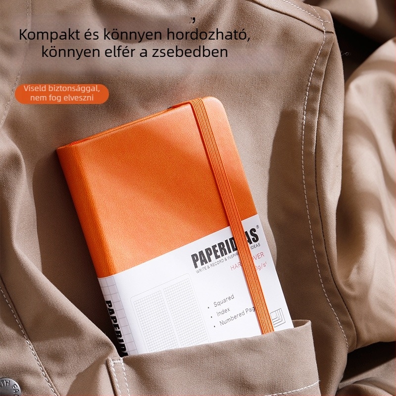 PAPERIDEAS 48K Diákkönyv, négyzetrácsos felosztású, PU bőrhatású borító, gumis zár, zsebfüzet