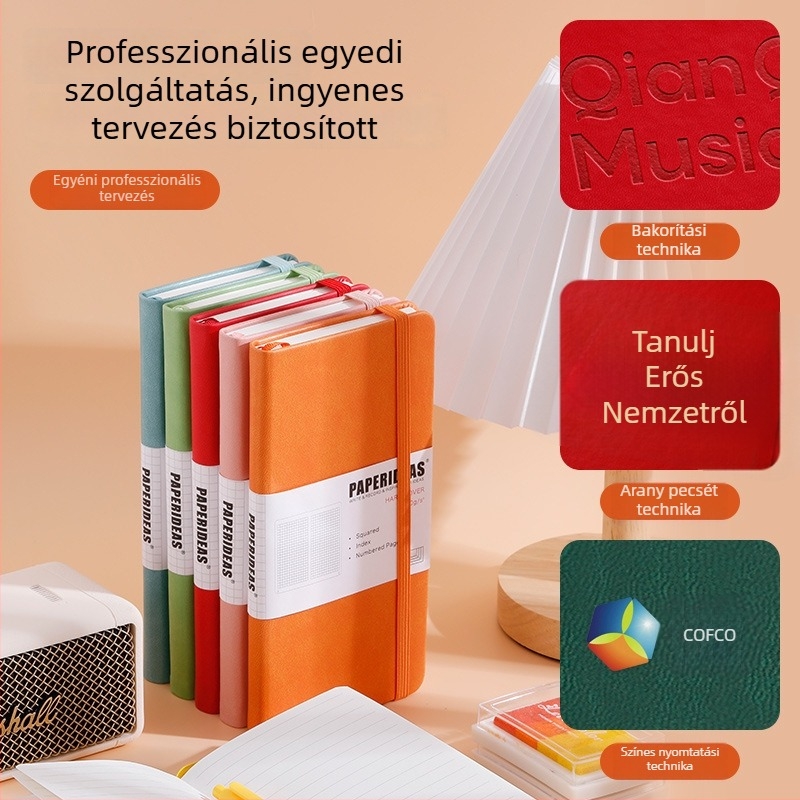PAPERIDEAS 48K Diákkönyv, négyzetrácsos felosztású, PU bőrhatású borító, gumis zár, zsebfüzet