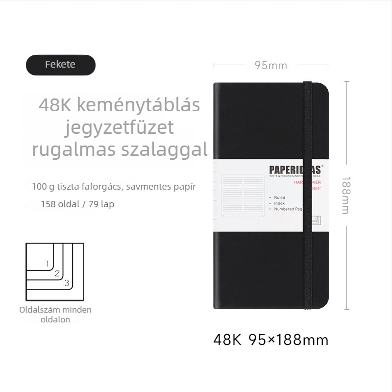 PAPERIDEAS 48K Diákkönyv, négyzetrácsos felosztású, PU bőrhatású borító, gumis zár, zsebfüzet