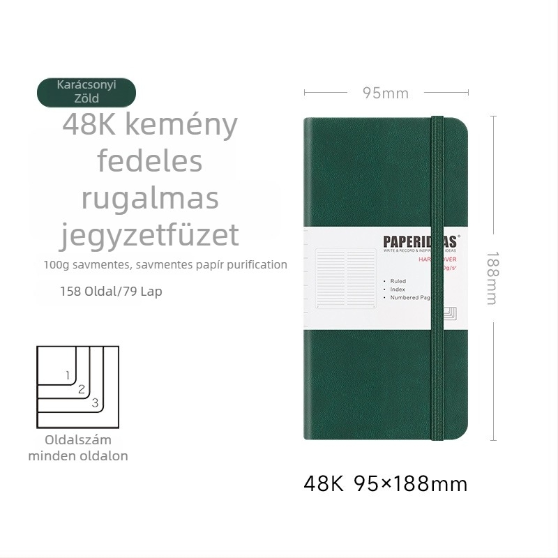 PAPERIDEAS 48K Diákkönyv, négyzetrácsos felosztású, PU bőrhatású borító, gumis zár, zsebfüzet