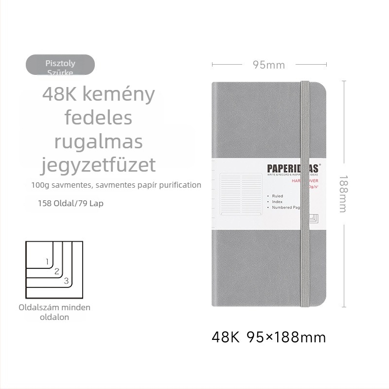 PAPERIDEAS 48K Diákkönyv, négyzetrácsos felosztású, PU bőrhatású borító, gumis zár, zsebfüzet