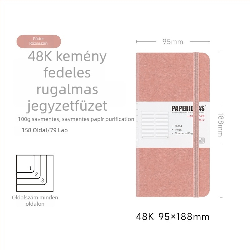 PAPERIDEAS 48K Diákkönyv, négyzetrácsos felosztású, PU bőrhatású borító, gumis zár, zsebfüzet