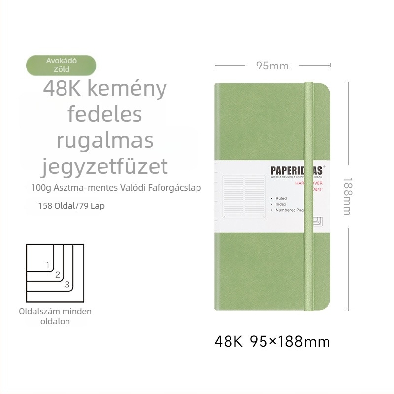PAPERIDEAS 48K Diákkönyv, négyzetrácsos felosztású, PU bőrhatású borító, gumis zár, zsebfüzet