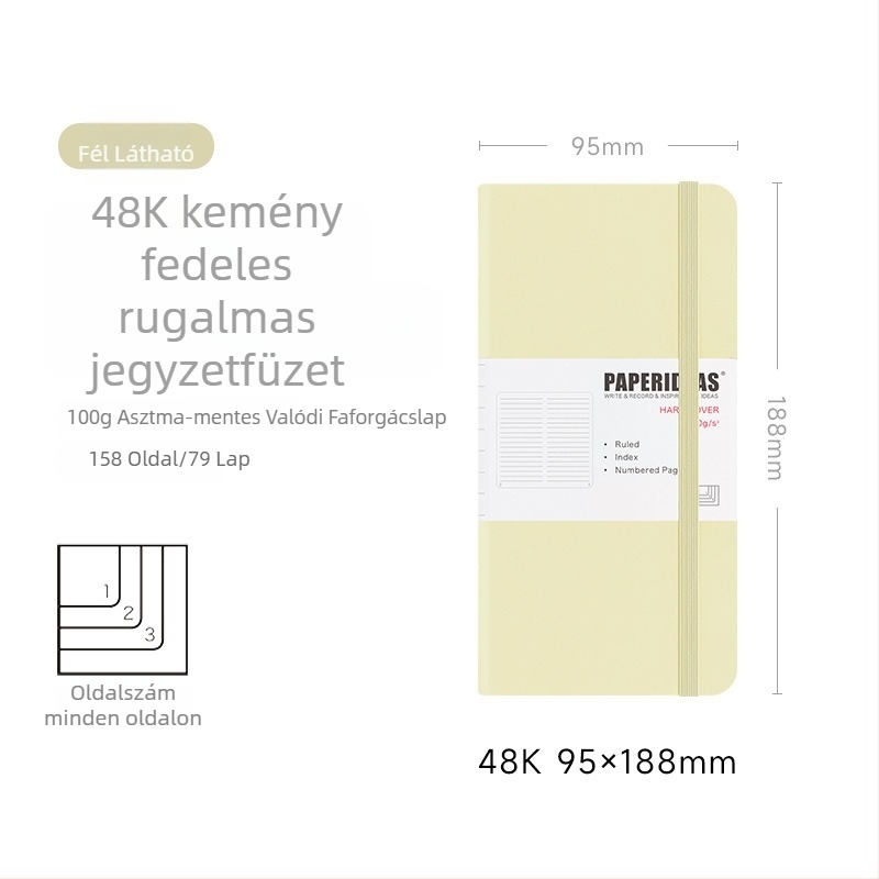 PAPERIDEAS 48K Diákkönyv, négyzetrácsos felosztású, PU bőrhatású borító, gumis zár, zsebfüzet