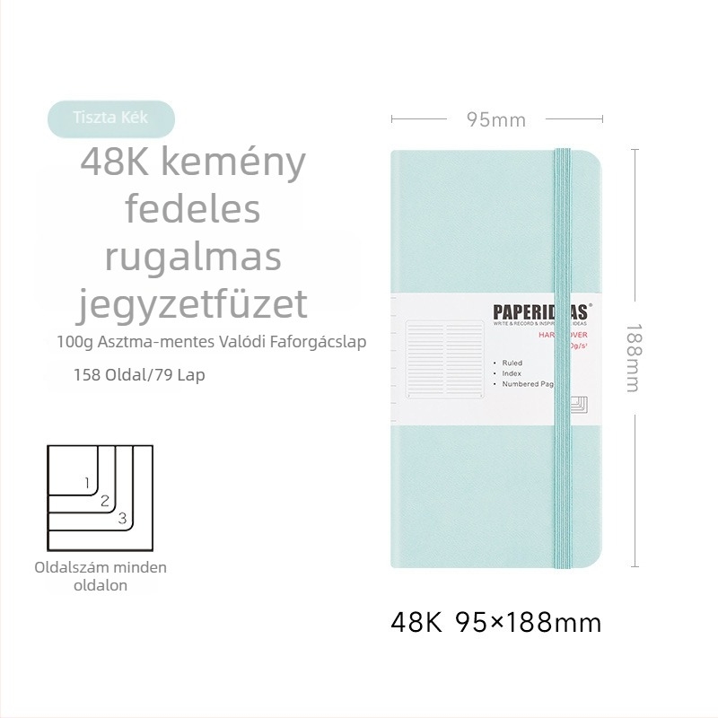 PAPERIDEAS 48K Diákkönyv, négyzetrácsos felosztású, PU bőrhatású borító, gumis zár, zsebfüzet