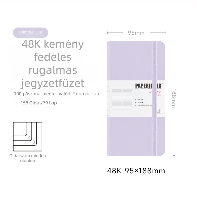 PAPERIDEAS 48K Diákkönyv, négyzetrácsos felosztású, PU bőrhatású borító, gumis zár, zsebfüzet