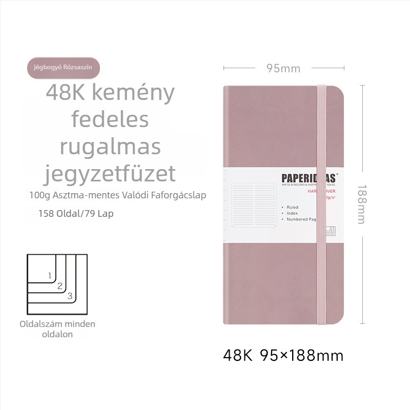PAPERIDEAS 48K Diákkönyv, négyzetrácsos felosztású, PU bőrhatású borító, gumis zár, zsebfüzet