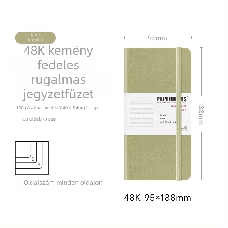 PAPERIDEAS 48K Diákkönyv, négyzetrácsos felosztású, PU bőrhatású borító, gumis zár, zsebfüzet