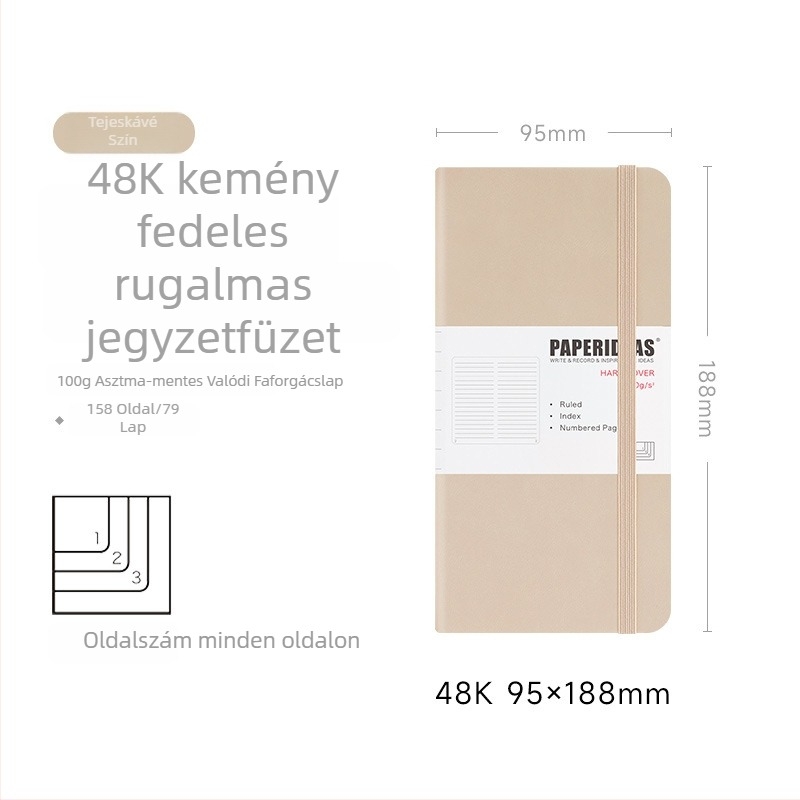PAPERIDEAS 48K Diákkönyv, négyzetrácsos felosztású, PU bőrhatású borító, gumis zár, zsebfüzet