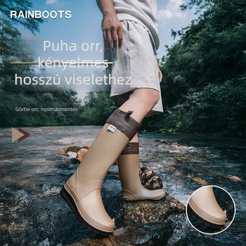 Uniszex magas szárú esőcsizma kültéri használatra, csúszásmentes, PU talpbetét, hálós bélés