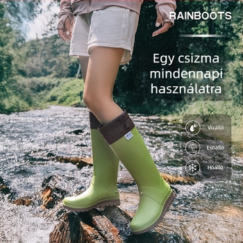 Uniszex magas szárú esőcsizma kültéri használatra, csúszásmentes, PU talpbetét, hálós bélés