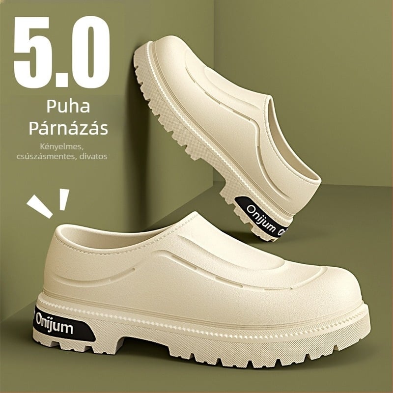 Férfi nyári papucs, vastag EVA talppal és EVA felsőrésszel, magasságot növelő dizájn, csúszásmentes, víz- és olajálló, Slip-On