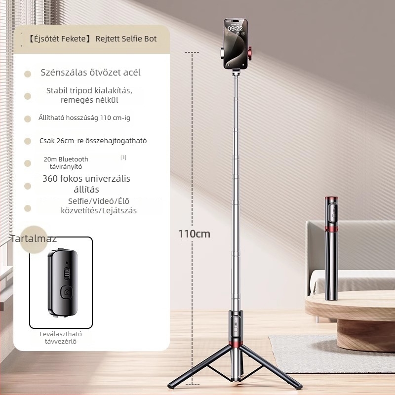 Szelfi bot beépített padlón álló állvánnyal és világítással — Márka Crenov/Kerunle; Bluetooth; távirányító; testreszabás