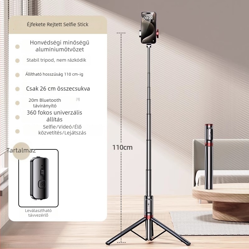 Szelfi bot beépített padlón álló állvánnyal és világítással — Márka Crenov/Kerunle; Bluetooth; távirányító; testreszabás