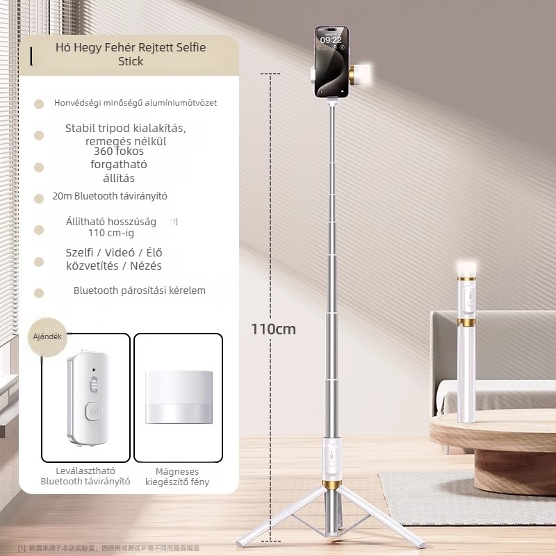 Szelfi bot beépített padlón álló állvánnyal és világítással — Márka Crenov/Kerunle; Bluetooth; távirányító; testreszabás