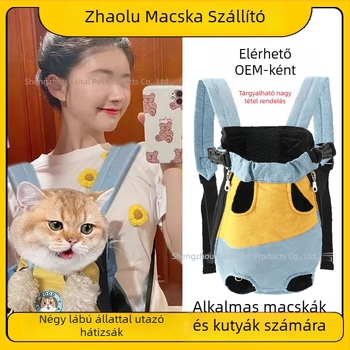 Vászonból készült állat hátizsák (kutyák és macskák számára), légáteresztő, puha hordtáska a mellkasnál, négylábú kialakítás, nagy kapacitás, egymáshoz illő dizájn, utazásokhoz