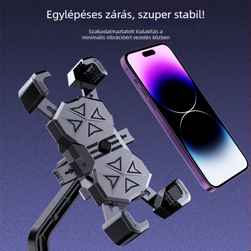 Általános telefontartó elektromos rollerhez, motorkerékpárhoz és kerékpárhoz – anti‑sokk rögzítés, négyágú fogó, műanyag ház