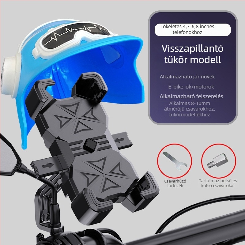 Általános telefontartó elektromos rollerhez, motorkerékpárhoz és kerékpárhoz – anti‑sokk rögzítés, négyágú fogó, műanyag ház